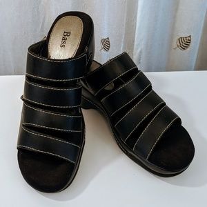Bass Black Strappy Peep Toe Clogs Size 9M